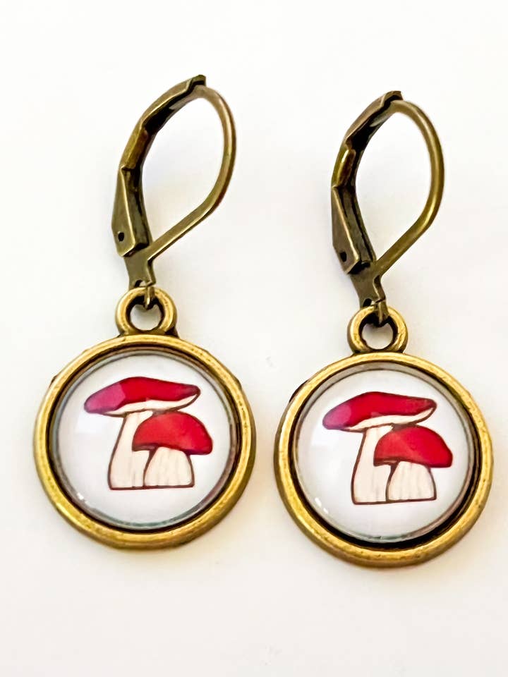 Photo Glass Mushroom Earrings for wholesale by Dreamspirit