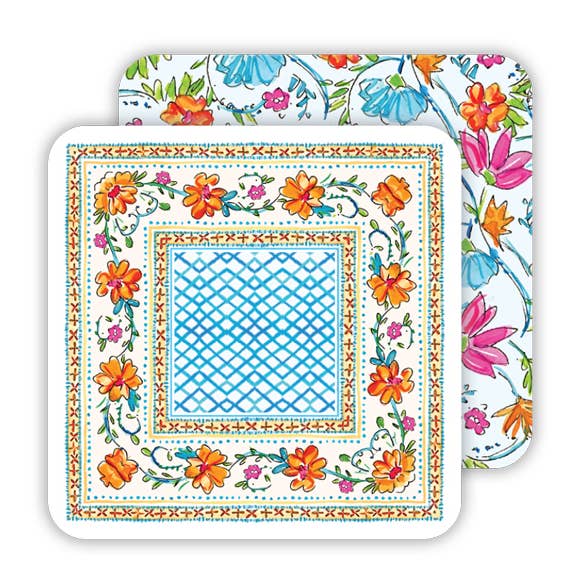 Sous-verre en papier peint à la main avec bande florale côtière pour la vente par RosanneBeck Collections