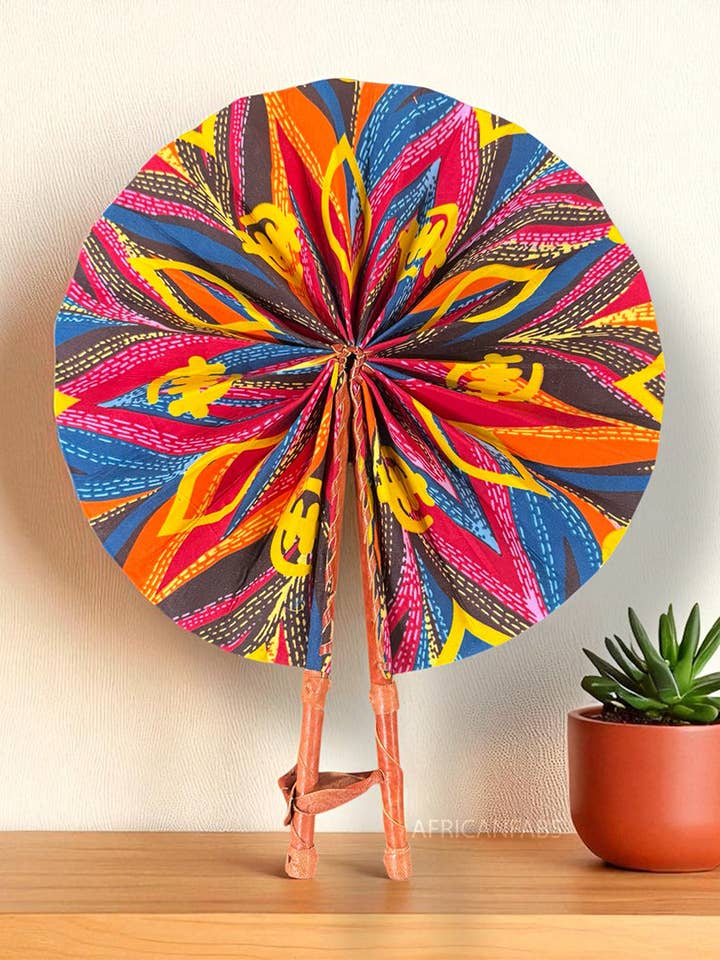 Éventail africain - Éventail en tissu Ankara - Odeneho - Multicolore pour la vente par AfricanFabs
