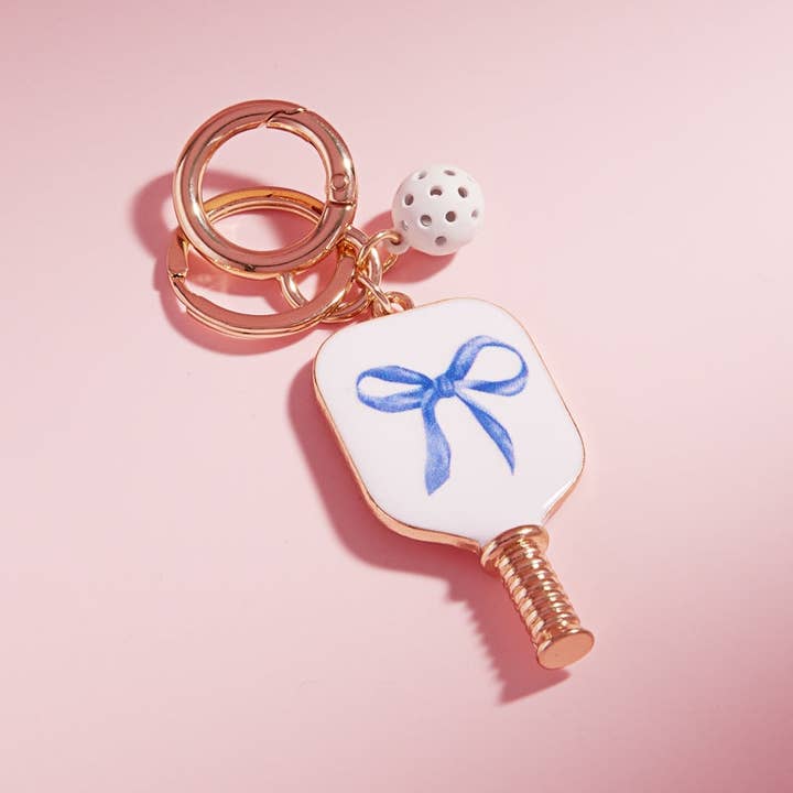 Verita Lane - Wholesale Keychain - Women's - Pickleball Shaped Enamel With Bow Pattern Keychain