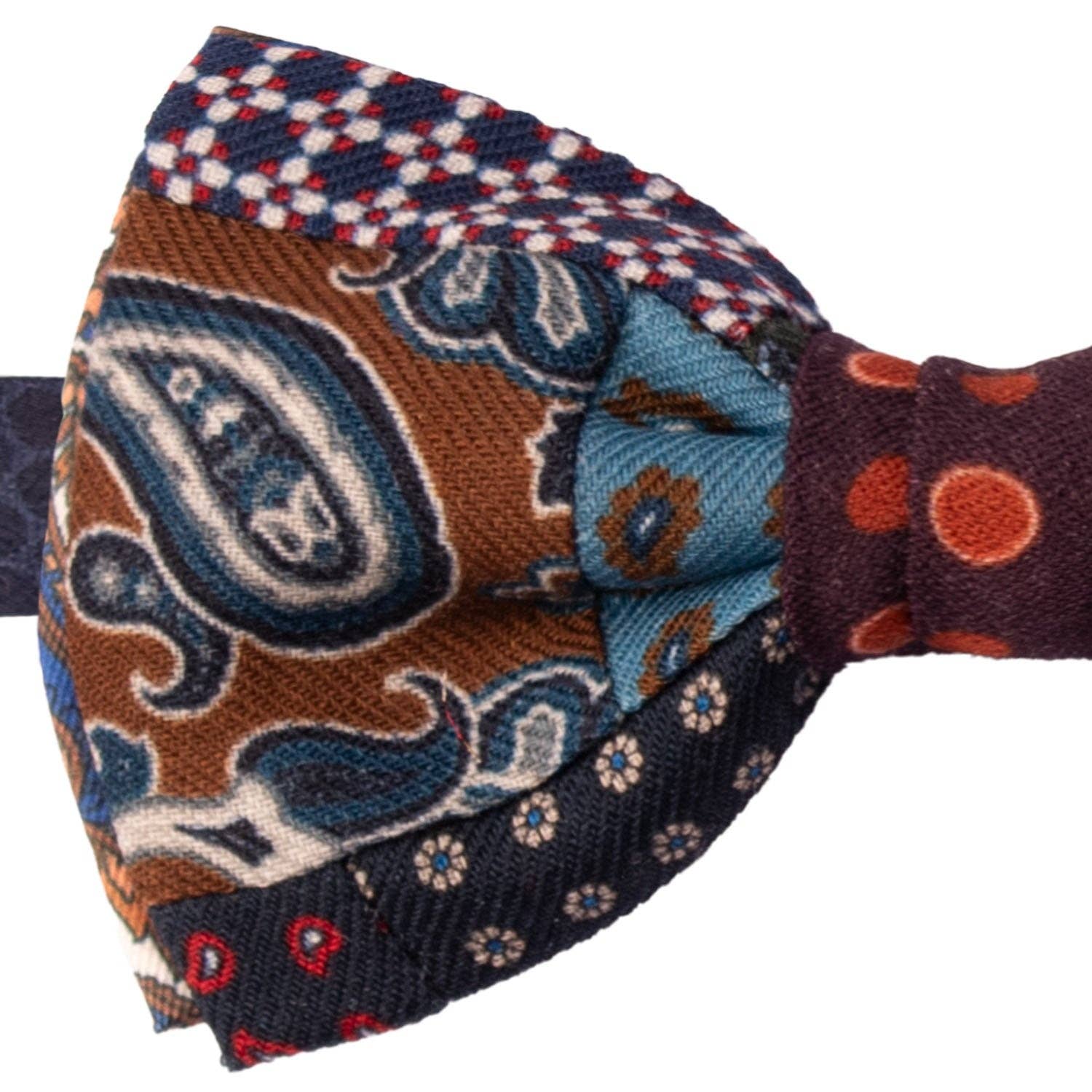 Graffeo Cravatte – wholesale Bow Tie - Men’s – Vintage Multicolor Pattern Wool Patchwork Bow Tie PATCH11291
