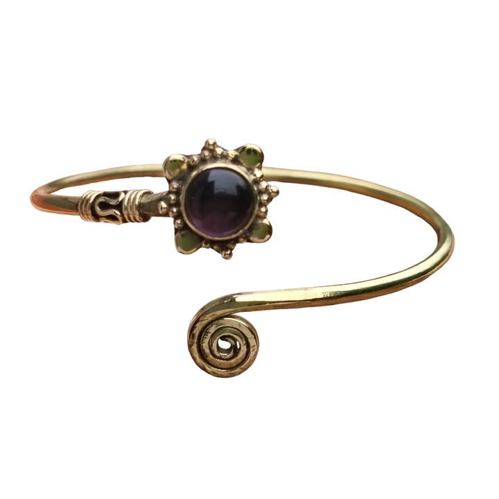Blue Amethyst Spiral Mandala Designed Adjustable Bangle for wholesale by SILVER CAVE