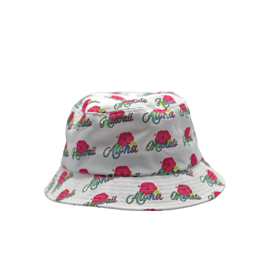Aloha Designs - Wholesale Bucket Hat - Women's - Hawaiian Hibiscus Bucket Hat with Colorful Aloha, Mahalo2