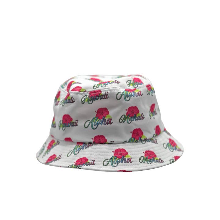Aloha Designs - Wholesale Bucket Hat - Women's - Hawaiian Hibiscus Bucket Hat with Colorful Aloha, Mahalo2