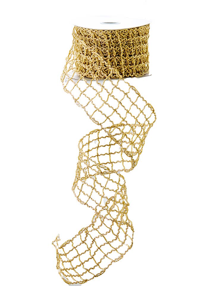 American Best - Wholesale Artificial Flowers - GOLD GLITTER MESH RIBBON0