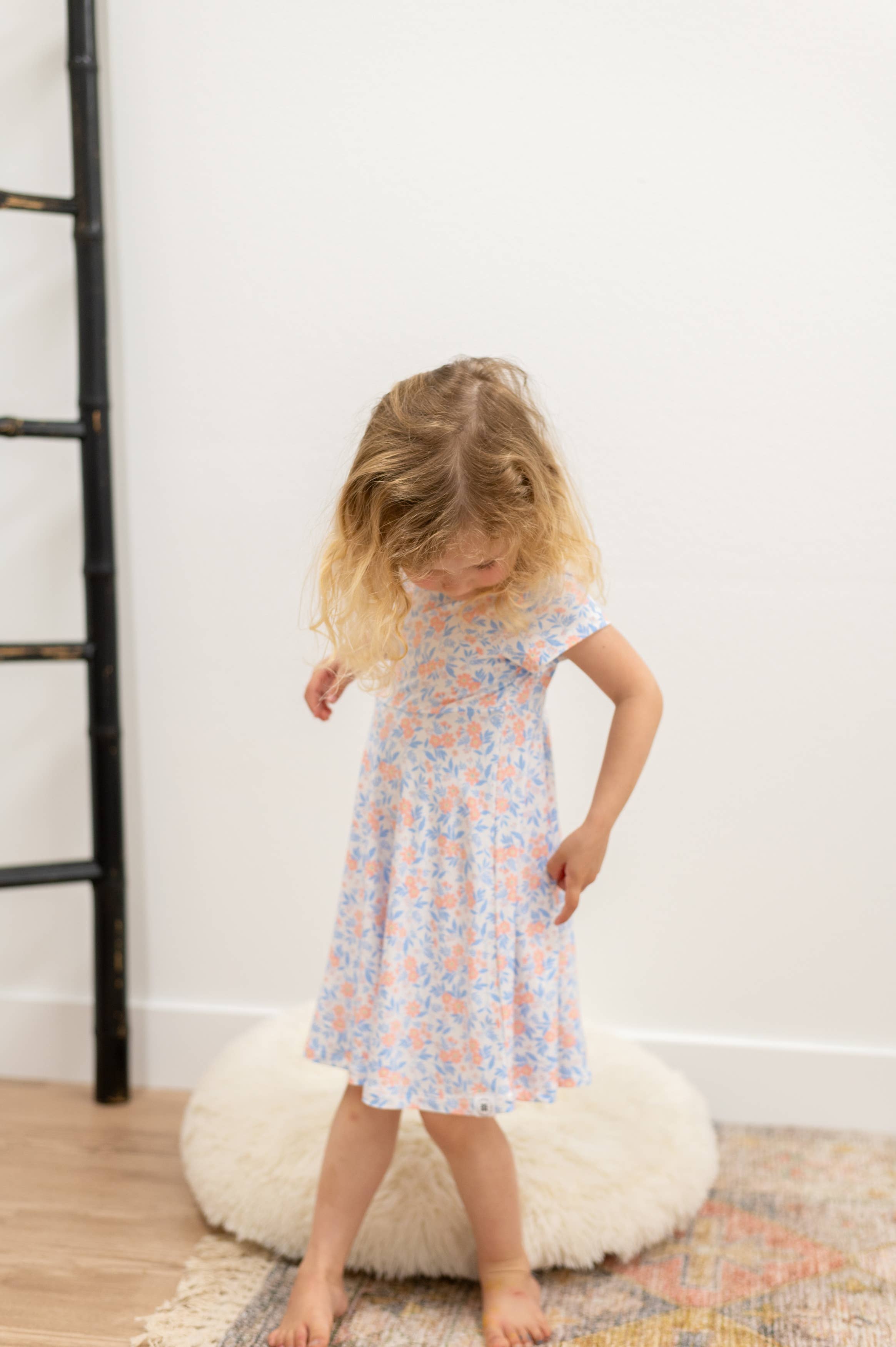 Swirly Girl Dress w/Cap Sleeve - Vintage Flower Pink for wholesale on Faire3