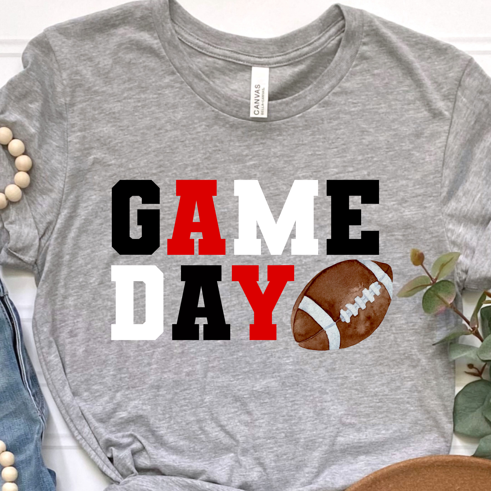 Dixie Grace Mercantile - Wholesale Screen Printed T-Shirt - Women's - Game Day Black, White, Red Graphic Tee1