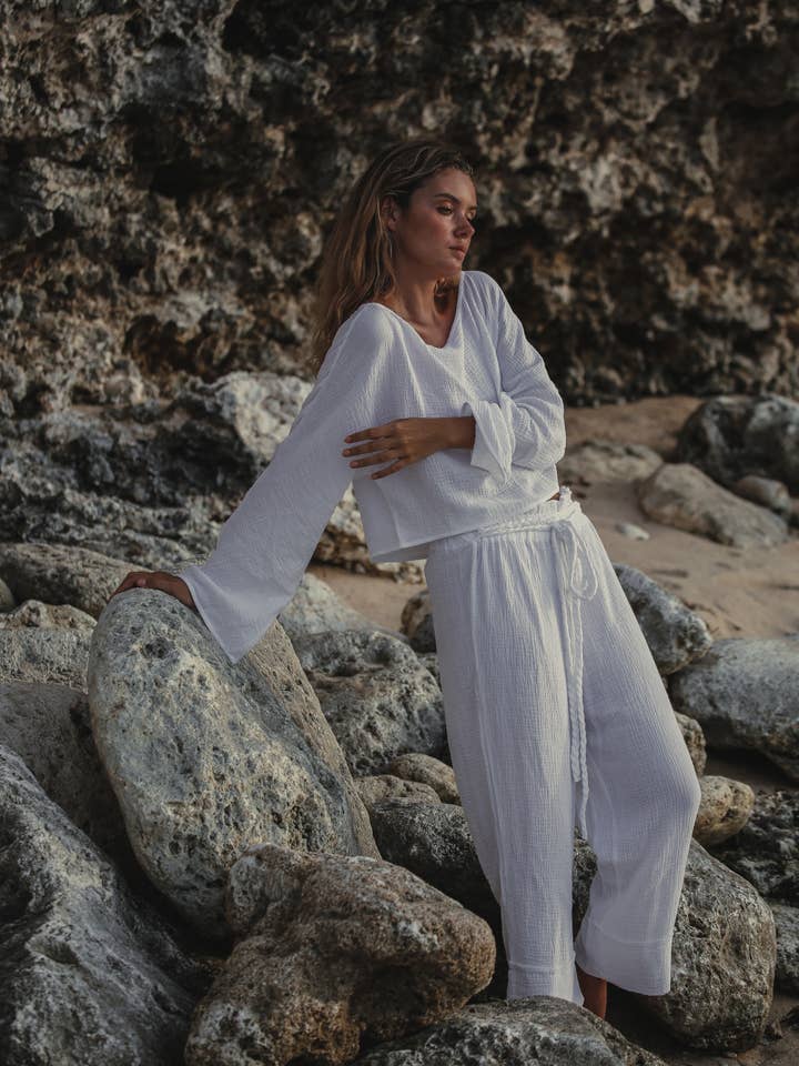 Paloma Paper Bag Pants - White for wholesale on Faire