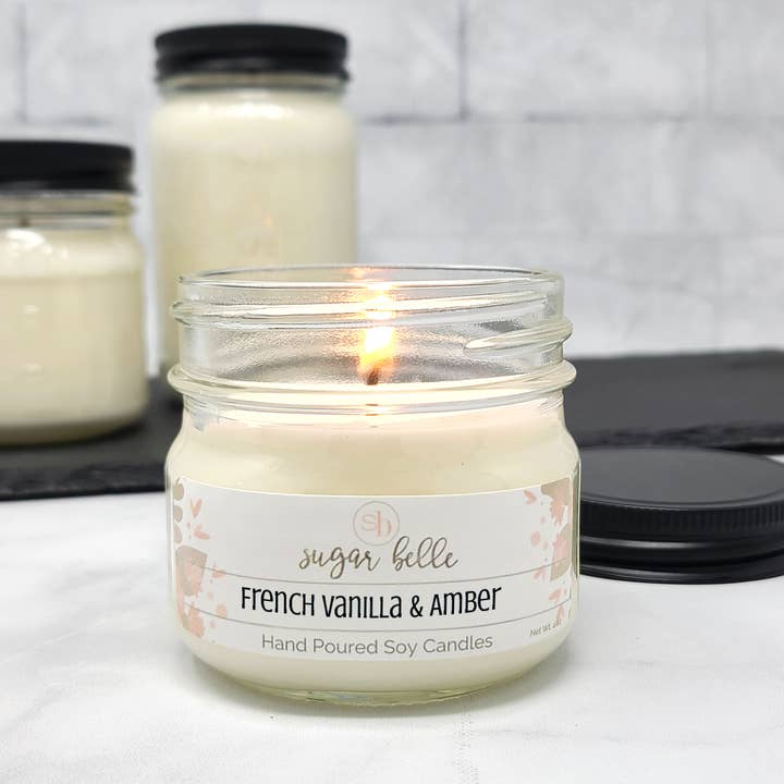 Sugar Belle - Wholesale Jar/Filled Candle - French Vanilla & Amber Mason Jar Soy Candle