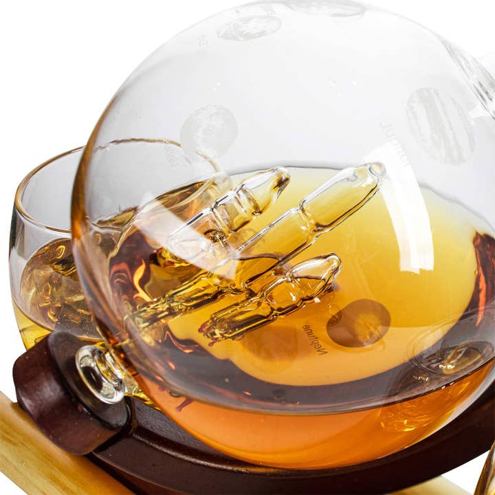 The Wine Savant / Khen Glassware - Wholesale Decanter - Rocket Whiskey Decanter Set, Solar System With Planets Globe
