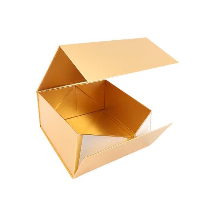 LA Ribbons Wholesale - Vendita all'ingrosso Confezioni regalo - Scatola regalo pieghevole 8" x 8" x 4" con coperchio a patta magnetica quadrata | Oro