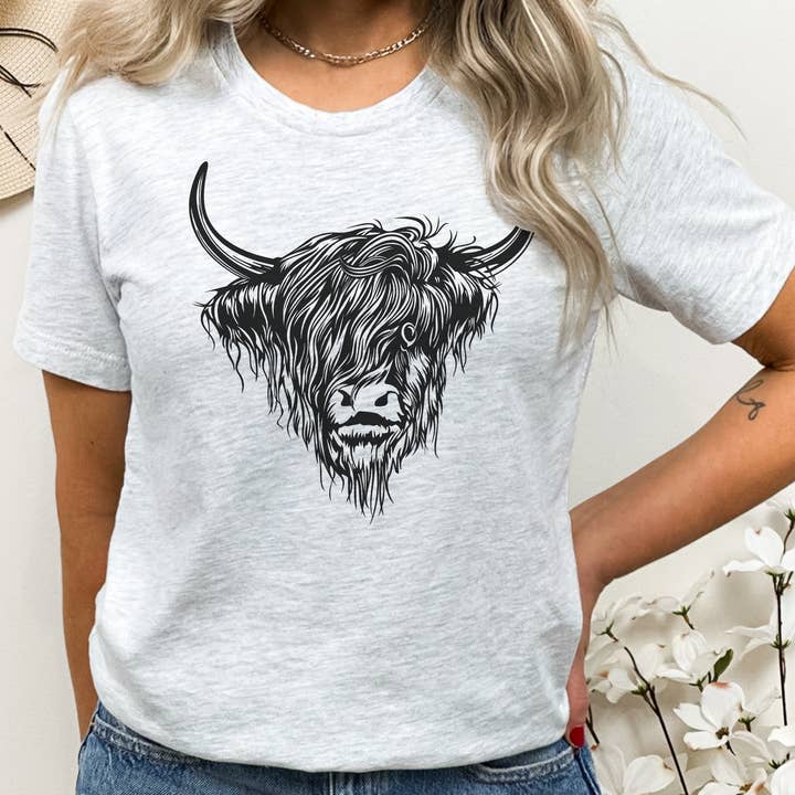 Kissed Apparel - Vente T-shirt sérigraphié – femme - Highland Cow, rustique, chic, ferme robuste, t-shirt Country Western3