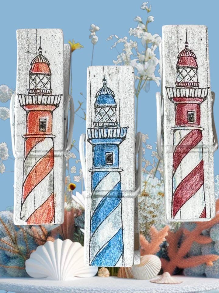 NYTT Set med 3 chipklämmor i form av fyrar för wholesale av NanCBeeCreations