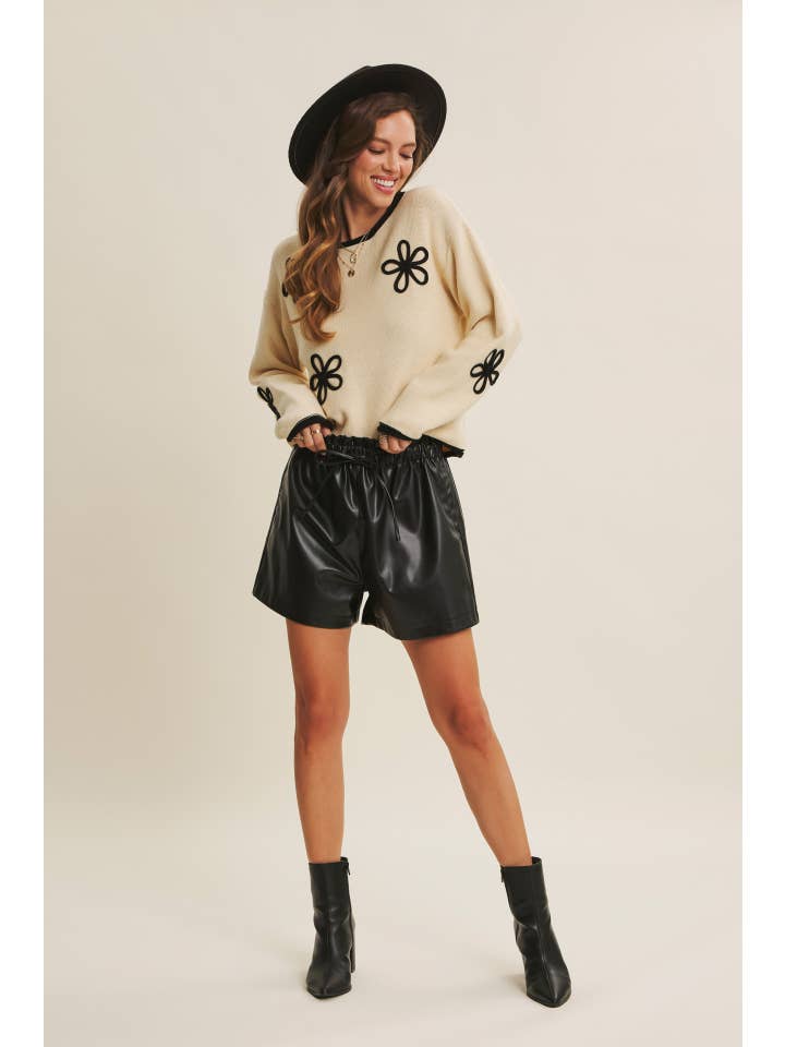 in february - Wholesale Knit Sweater - Women's - EFFORTLESS COMFORT CONTRAST FLORAL APPLIQUE SOFT SWEATER10