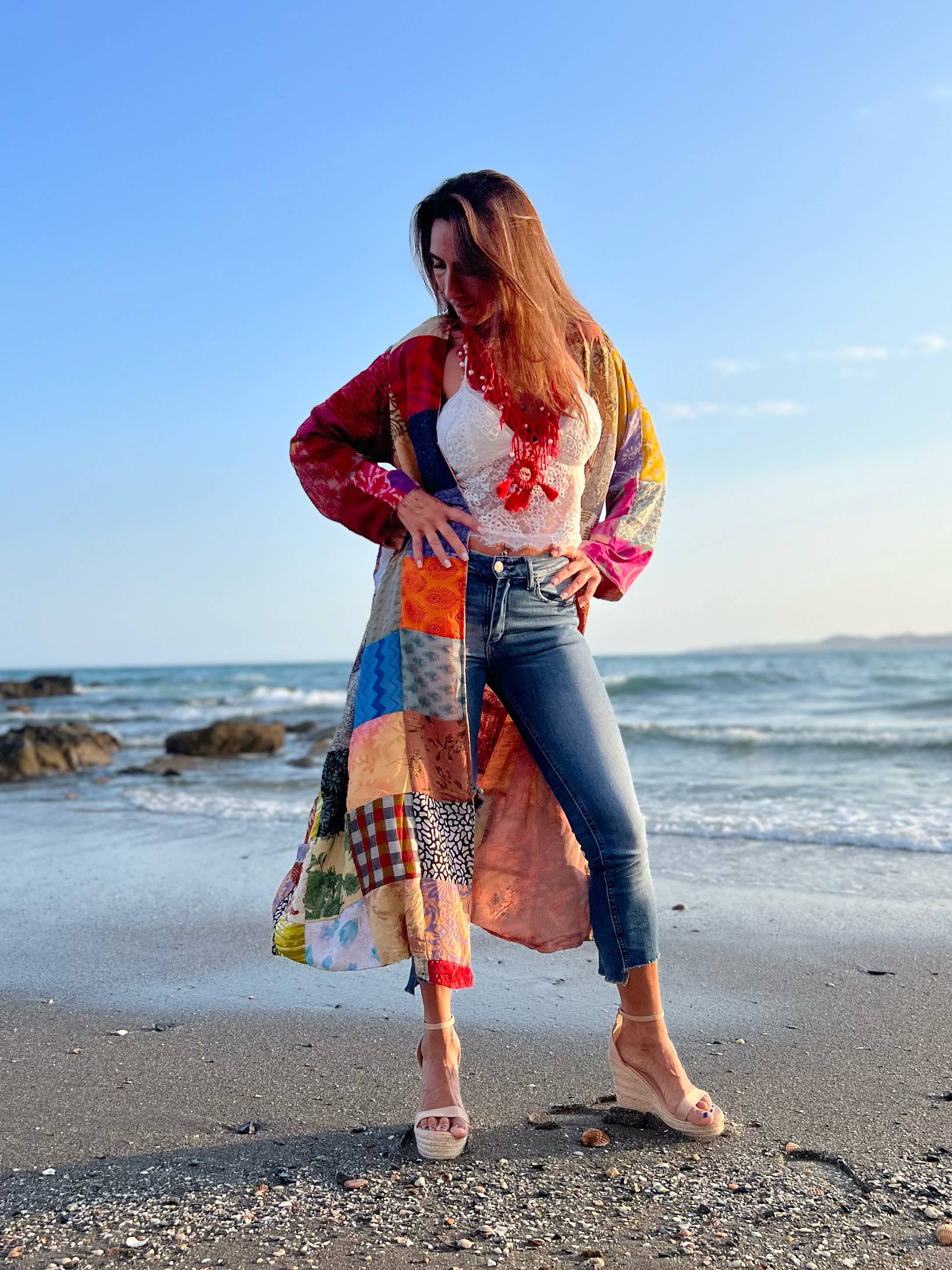 Kinomy - Vente Kimono – femme - Lot de 10 kimonos réversibles en soie avec patchwork pour femme1