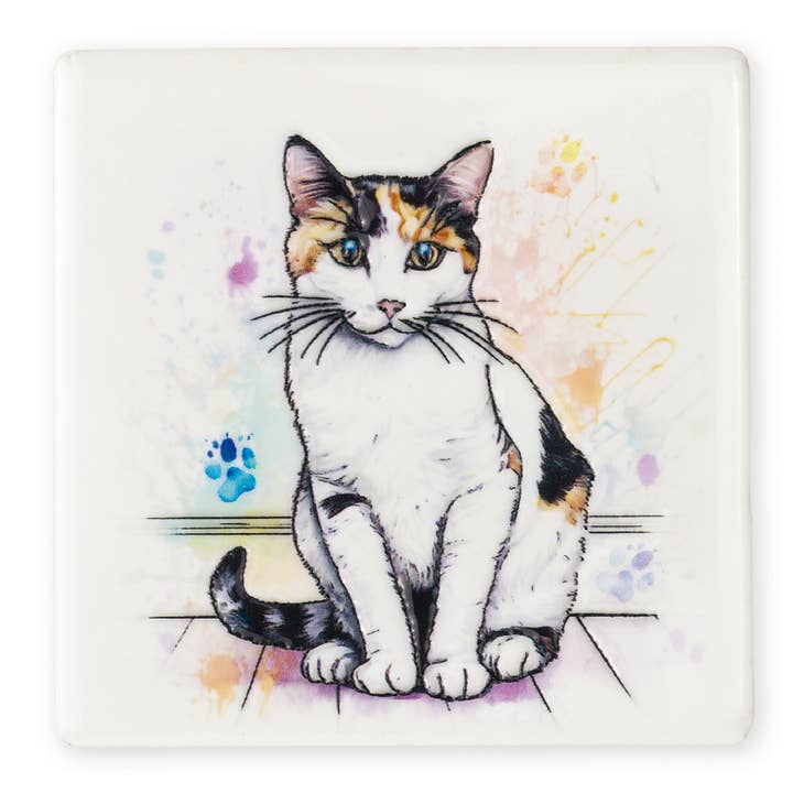 Keramikmagnet mit Kachelkatze 7,5 x 7,5 cm für den Großhandel von Art of Arora
