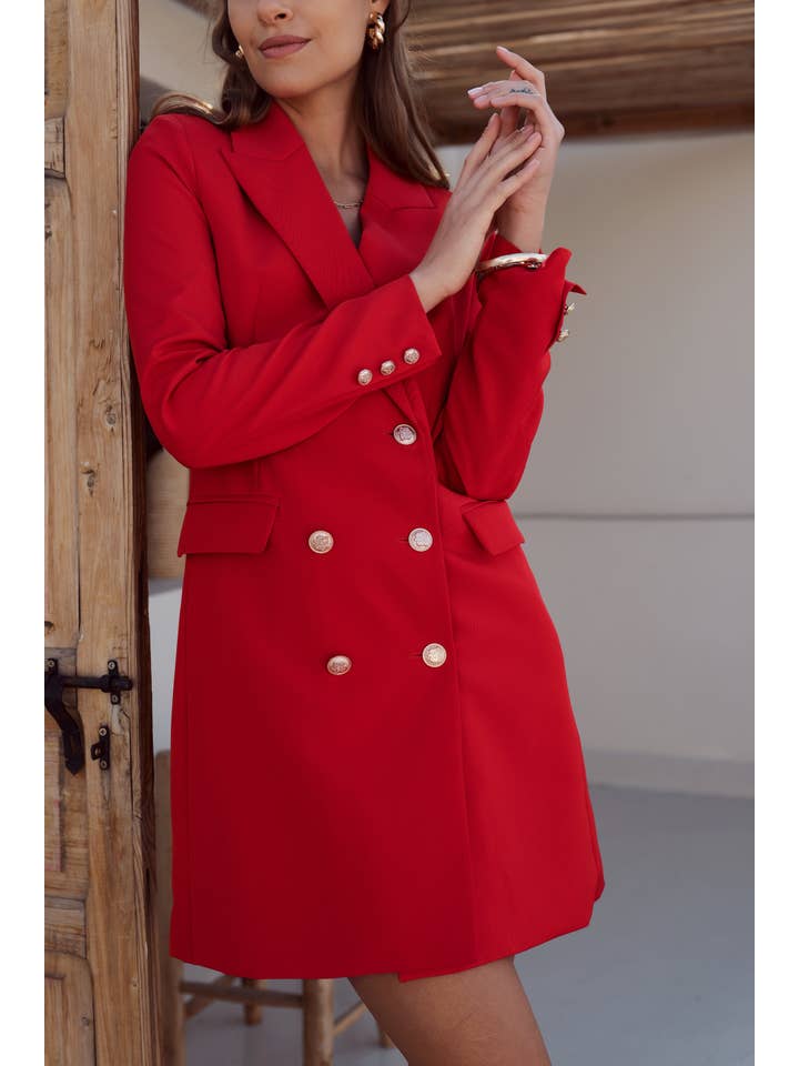 Attentif Paris – Engroshandel Jakke - Dame – Solid dobbeltradet blazer-kjole med guldfarvede knapper20