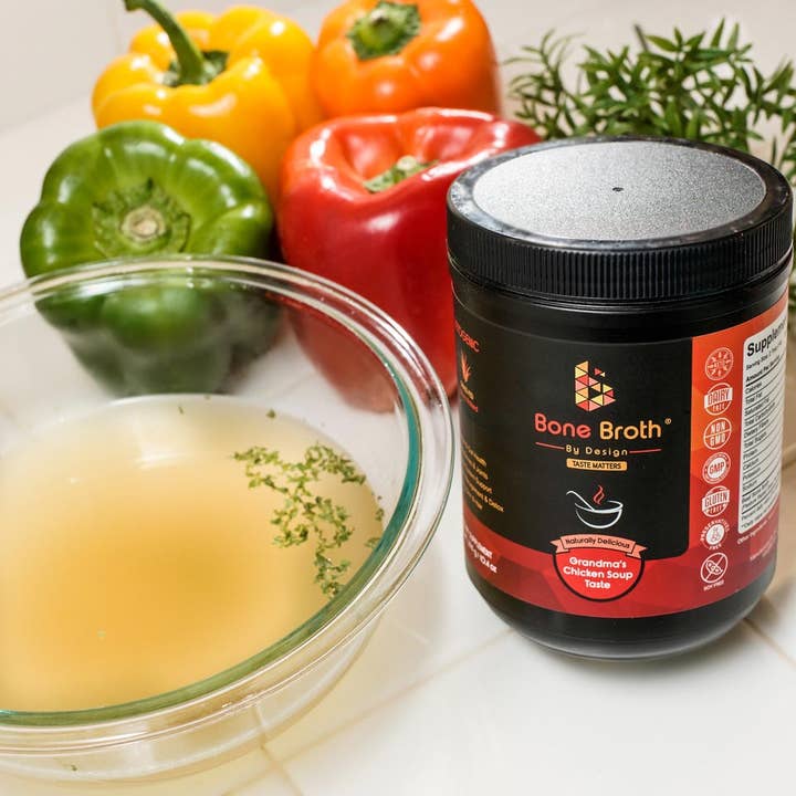 BROTH BY DESIGN – wholesale Buljong – Benbuljong gräs matas mormor kyckling naturlig smak burk