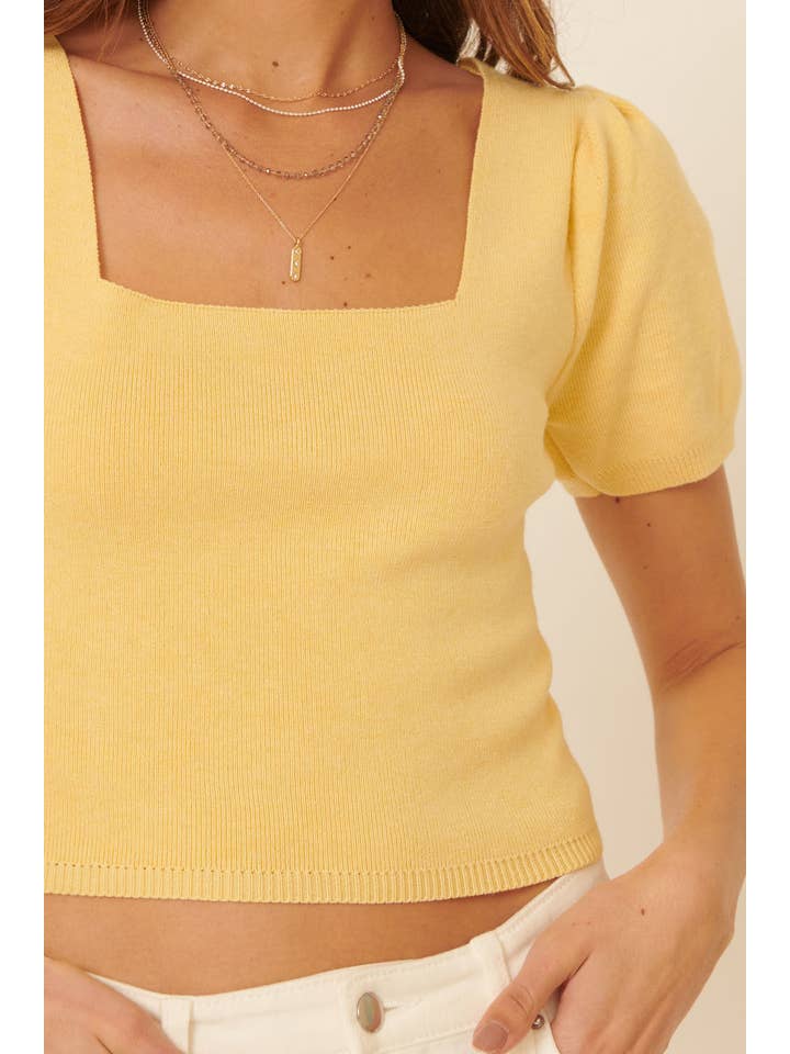 Promesa USA - Wholesale Knit Top - Women's - Solid Square Neck Open Back Crop Knit Sweater Top