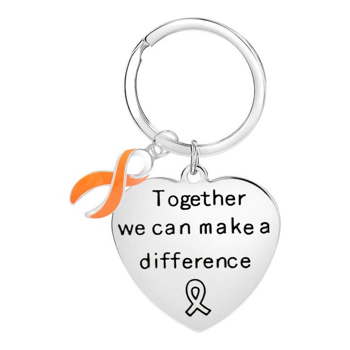 Big Heart Orange Ribbon Key Chains for wholesale by The Awareness Company