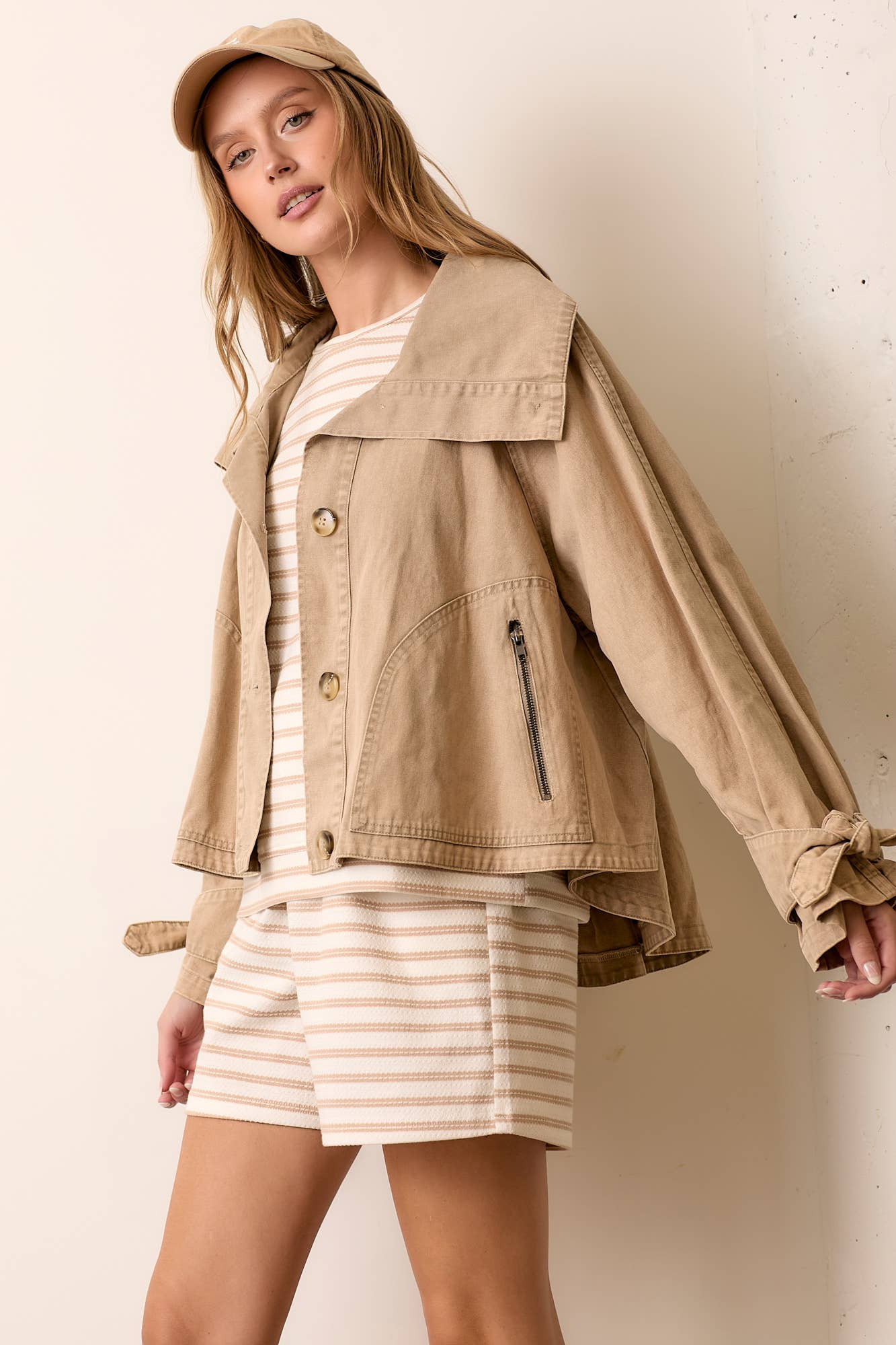 Polagram by Wellmade USA - Wholesale Jacket - Women's - WASHED WIDE COLLAR BUTTON CLOSURE JACKET1