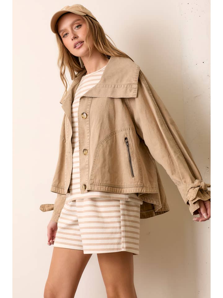 Polagram by Wellmade USA - Wholesale Jacket - Women's - WASHED WIDE COLLAR BUTTON CLOSURE JACKET1