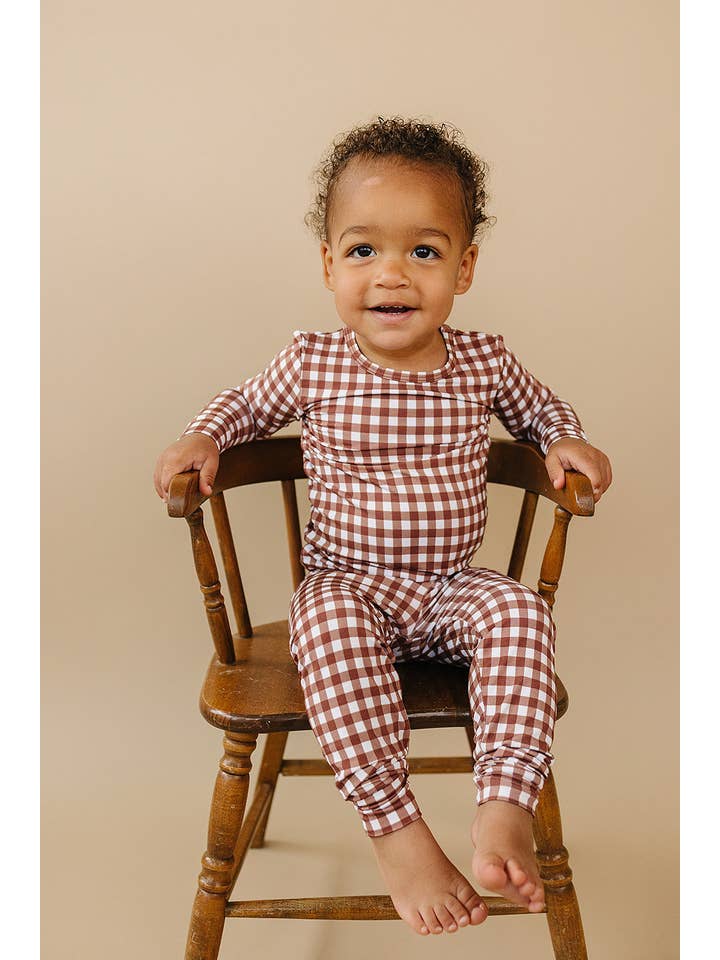 Lucky Panda Kids - Wholesale Lounge Set - Kids - Bamboo Two Piece Set | Chocolate Gingham8