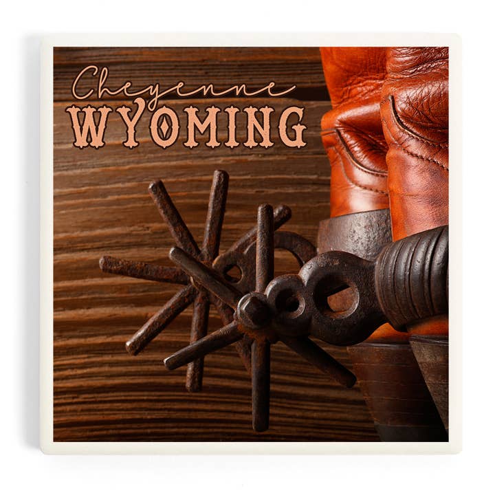CERAMIC COASTER Cheyenne, Wyoming, Cowboy Boots & Spurs for wholesale by Lantern Press