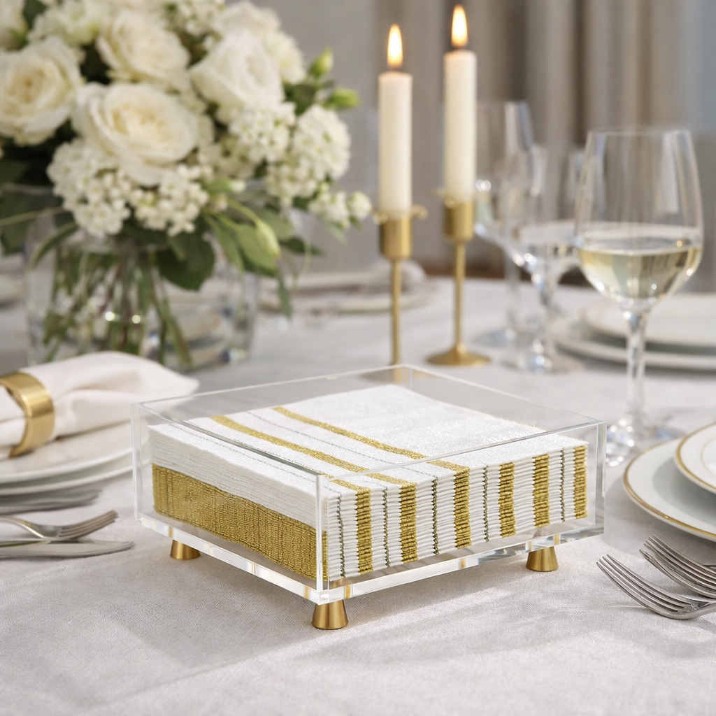 Krifts Products - Wholesale Napkin Holder - Acrylic  Square Napkin Holder on Gold Legs7