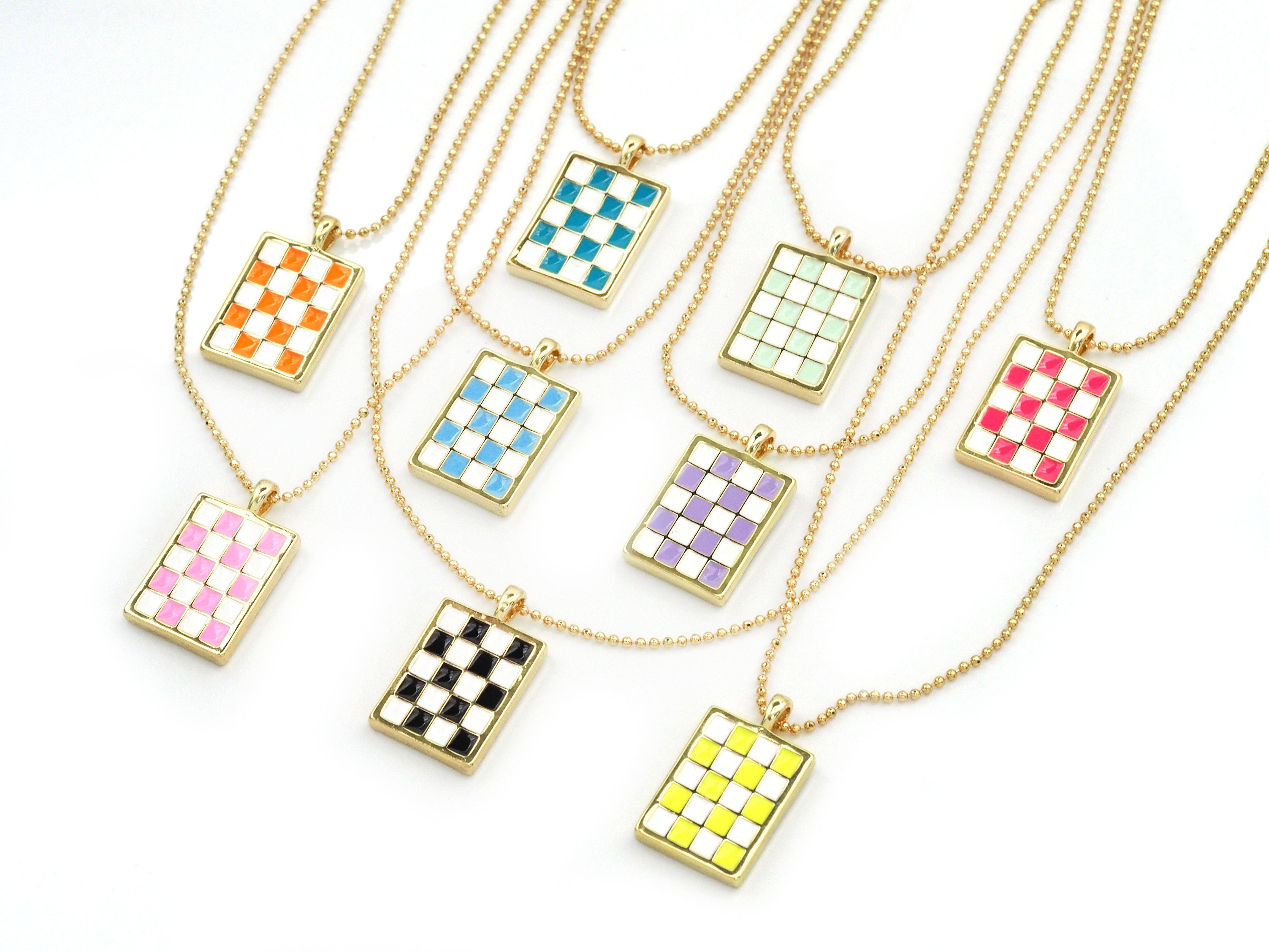 BestBeads&Beyond - Wholesale Pendant/Charm Necklace - Enamel Checkboard Dog Tag Pendant Necklace,sku#EF2422