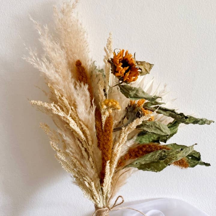 Fidos Design - Vente Fleur séchée/pressée - Bouquet de mariage d'herbe de pampa de tournesol/Minimaliste1