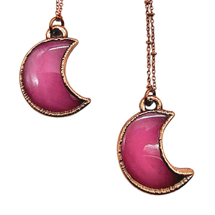 MergingMetals - Wholesale Pendant/Charm Necklace - Pretty in Pink Rose Quartz Moon Necklace