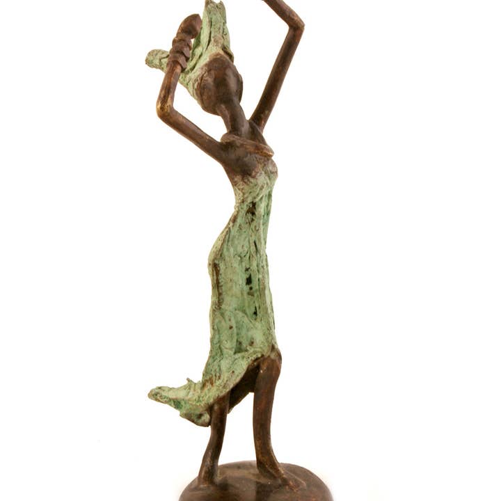 Swahili | AFRICAN MODERN - Wholesale Sculpture - Burkina Faso Bronze Miniature Celebrating Lady Sculpture4
