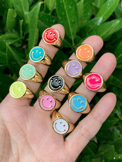 BestBeads&Beyond - Vente Bague de cocktail/de cérémonie - Bague Visage Souriant en Émail, X263C1