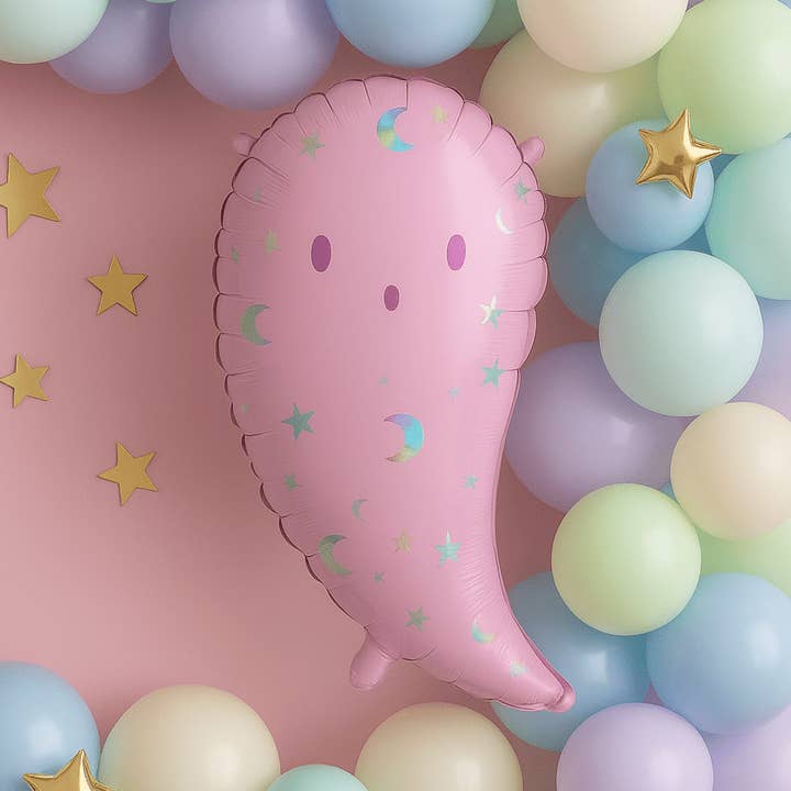 Ballon fantôme rose – décor holographique d'Halloween 14 x 24 po | Ellie’s Party Supply pour la vente par Ellie's Party Supply