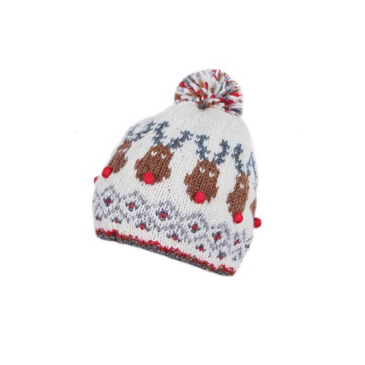 Rudolf Gorro de Malha Fair Isle de Natal com Pompom e Rena Festiva Rudolph para venda a revendedores na Faire1