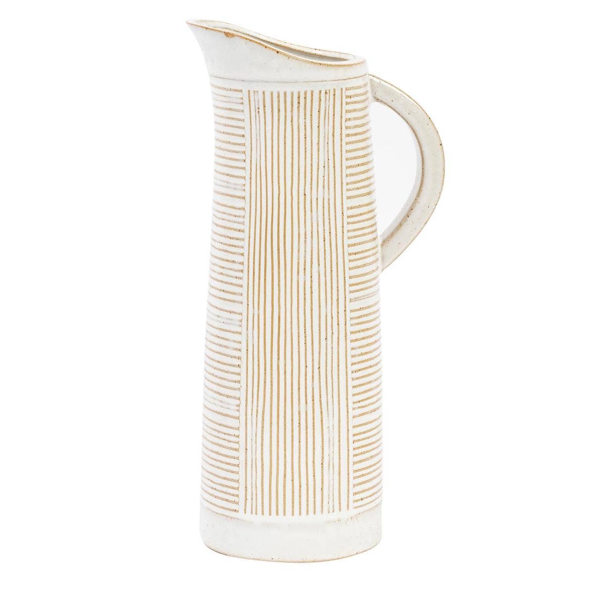 Truu Design - Wholesale Vase - Truu Design Lines Pitcher Vase, 10.6"H, White Ceramic0