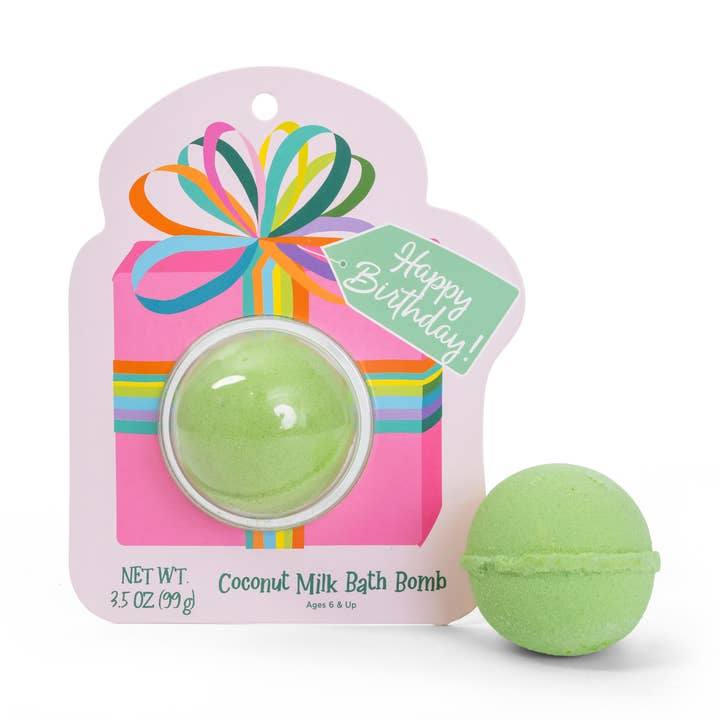 Happy Birthday Present Clamshell Bath Bomb for wholesale by Cait + Co