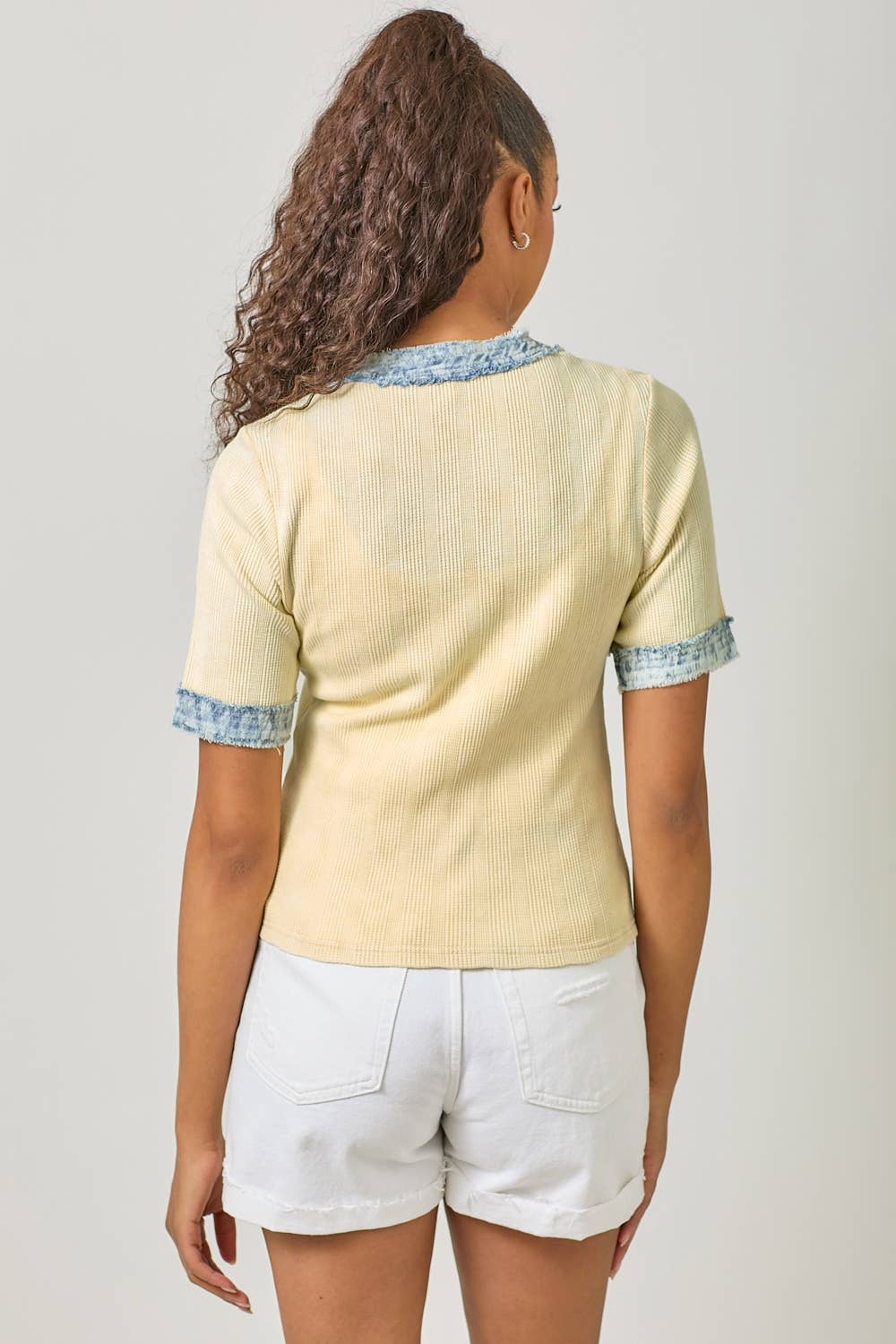 Mystree - Wholesale Blouse - Women's - 60981 Frayed Denim Trim Top 18