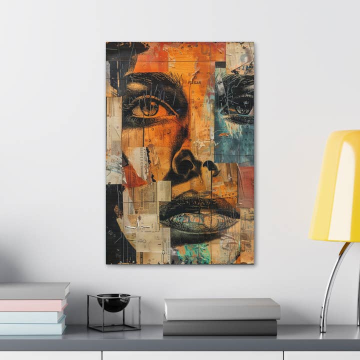 Wall Art Close-Up Woman Portrait Paper Collage Decor for wholesale by Quixotic Caverns Trading Company