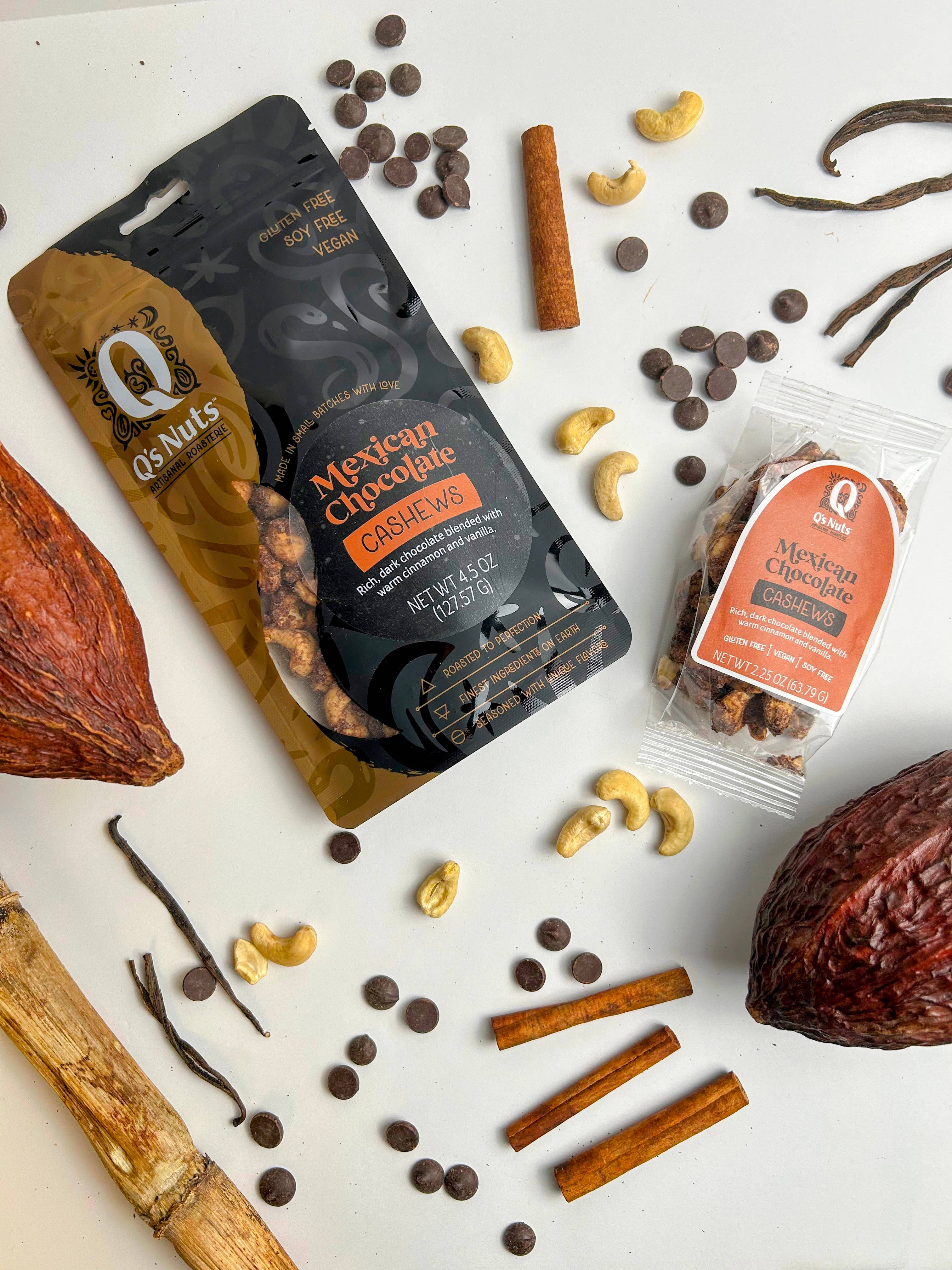 Q's Nuts, LLC - Vendita all'ingrosso Frutta secca - 2,25 oz di anacardi al cioccolato messicano2