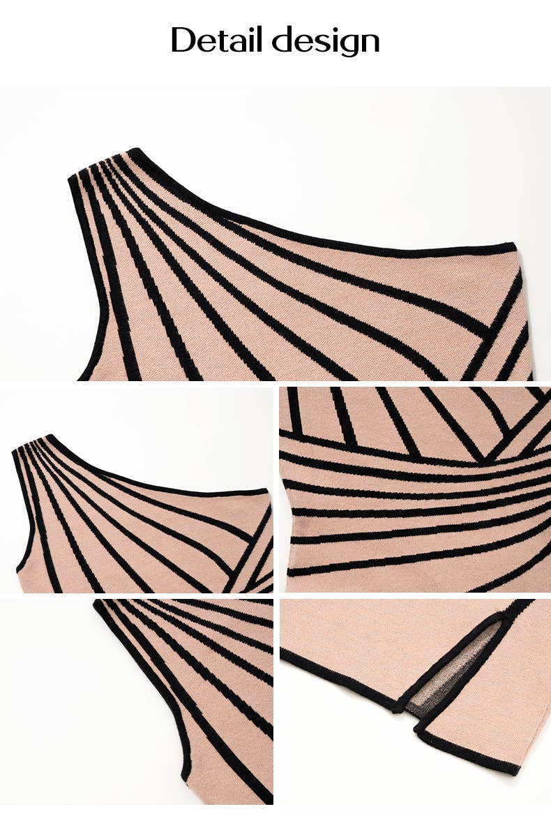 YNIQUE – wholesale Dress – Women's – Women's Striped One Shoulder Dress Side Slit 12