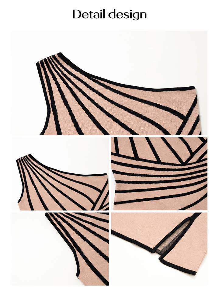 YNIQUE – wholesale Dress – Women's – Women's Striped One Shoulder Dress Side Slit 12