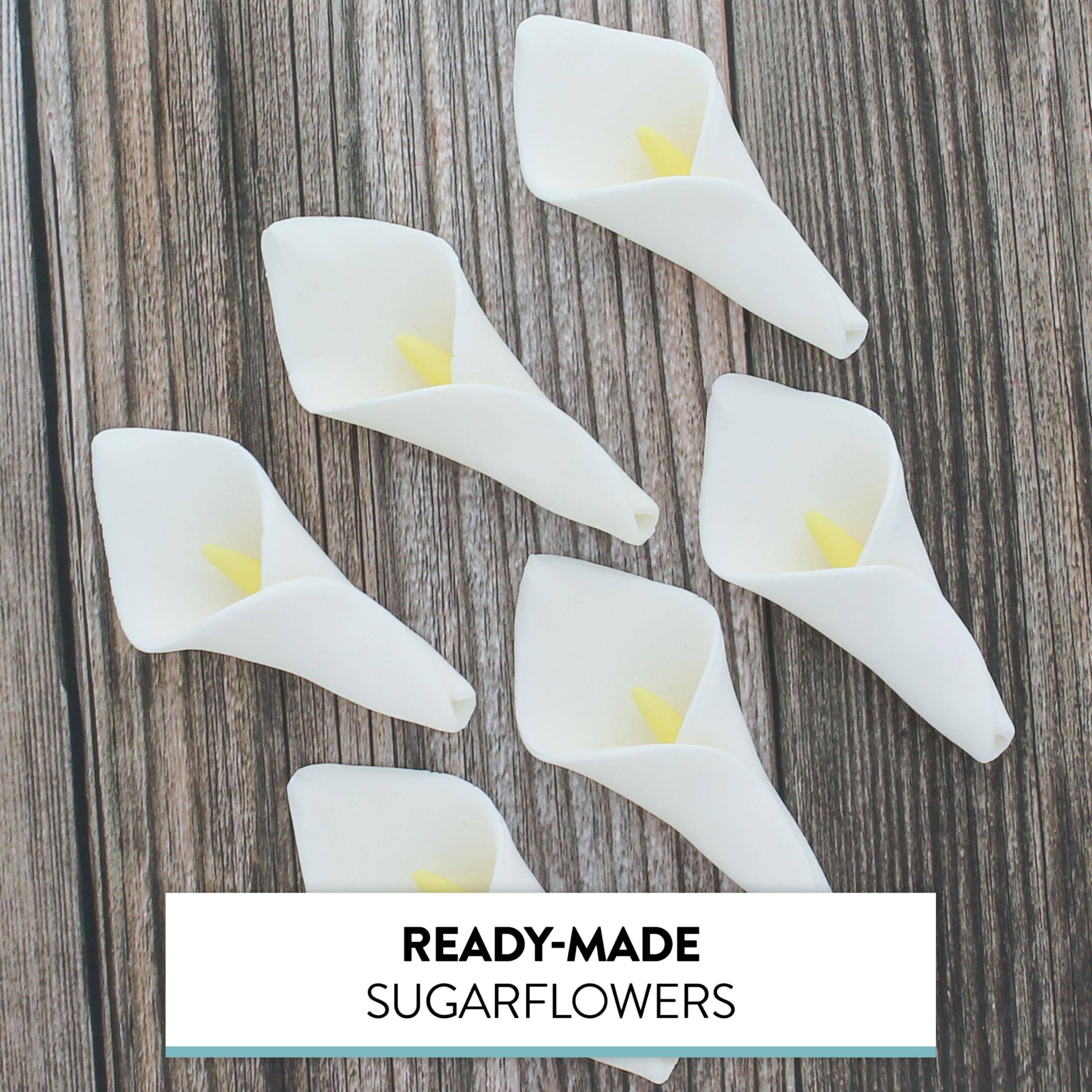 Global Sugar Art - Wholesale Cake/Cupcake Topper - Calla Lily Sugar Cake Flowers by Global Sugar Art, White with Yellow, Unwired, Medium, 18 Count7