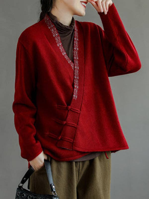 Camisa de lã com mistura de lã bordada de cor sólida vintage por atacado de StyleGalX