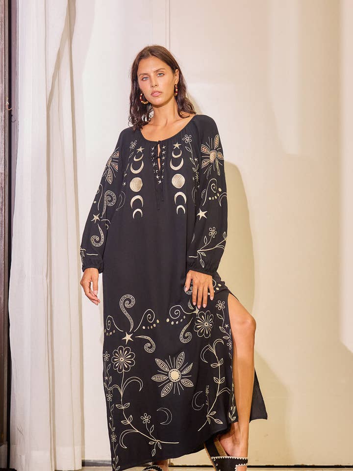 Maxi long dress with eyelet embroidery, openwork details for wholesale by last queen