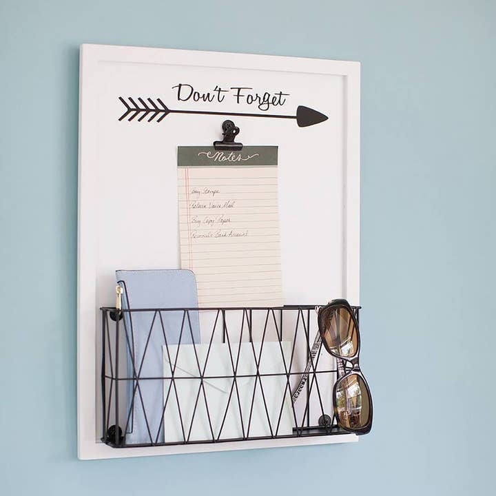 Blu Monaco - Wholesale Wall Mounted Shelf - Wall Mount Mail Organizer with Note Clip - White Wood with Black Metal Basket2