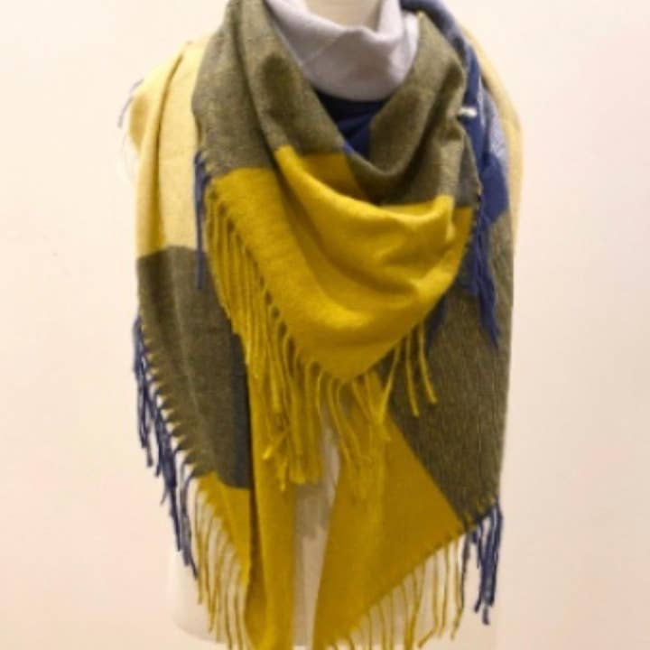 LINETA - Wholesale Sjaal - Dames - HG-35 Grote vierkante sjaal met ruitpatroon en lange franjes5