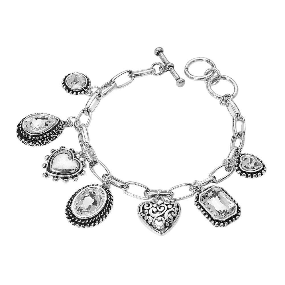 Sensibling Corp. – Großhandel Armband mit Charms/Anhängern – Tropfenförmiges Oval Rundstein Metallherz Anhänger Armband5