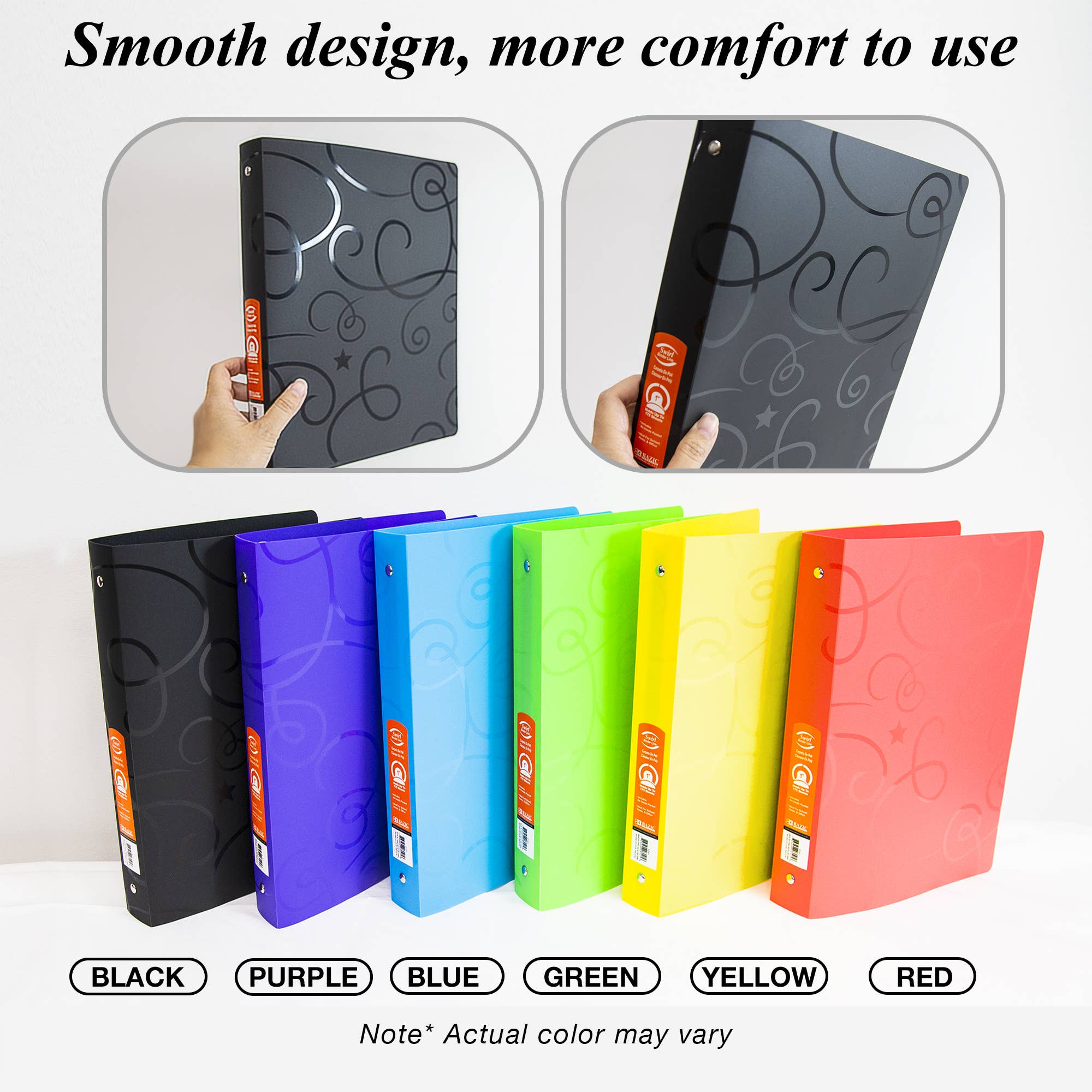 BAZIC Products - Wholesale Binder - 1" Swirl Poly 3-Ring Binder w/ Pocket2